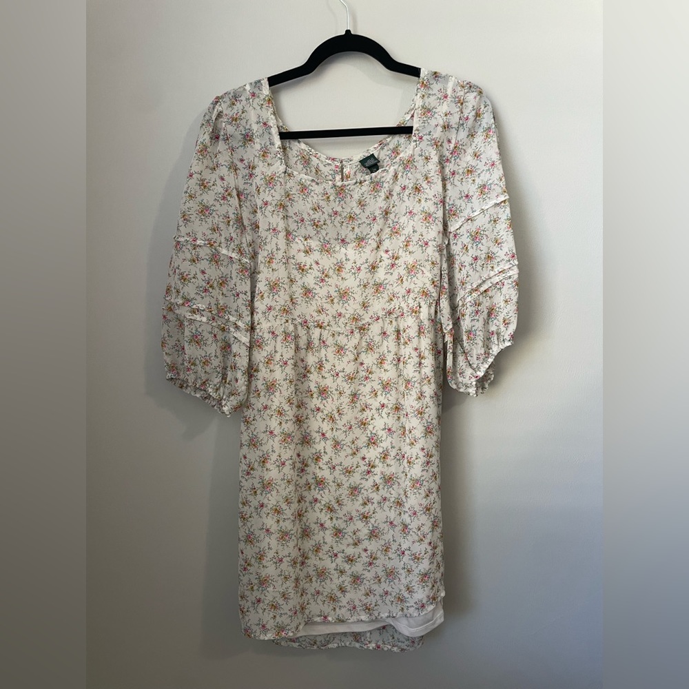 Wild Fable White Floral Square Neck Sheer Dress with Slip Size XXL